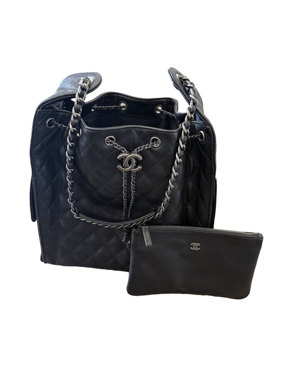CHANEL 25 Medium Black Caviar with RHW Hobo Bag and Pouch Insert